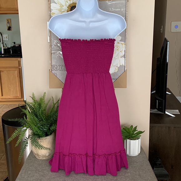 STEVE MADDEN Hot Pink Smocked Bodice Mini Dress with Pocket SIZE S - Picture 2 of 7